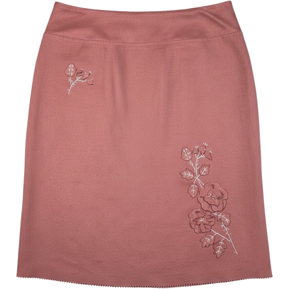 BCBG Max Azria Skirt Womens 8 Rose Coral Faux Suede Floral Applique Knee Length